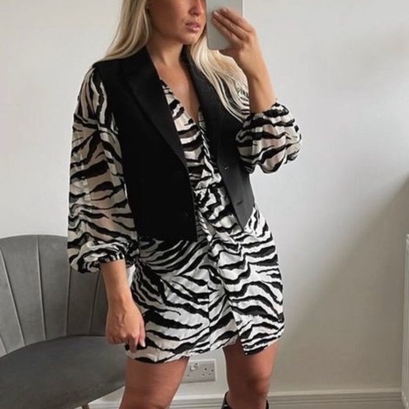 🆕 Zara Animal Print Dress Black & White. Underlined. NWOT - Picture 2 of 8